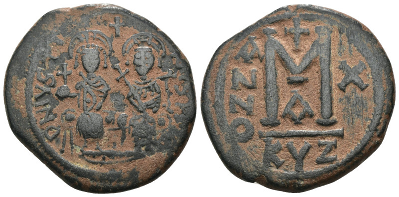 Justin II. and Sophia. (565-578 AD). Follis. Cyzicus. Obv: Justin II. and Sophia...