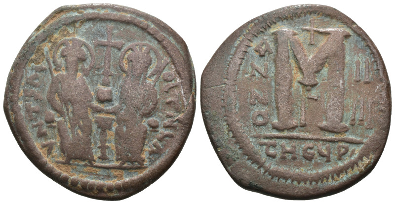 Justin II. and Sophia. (565-578 AD). Follis. Theoupolis. Obv: Justin II. and Sop...