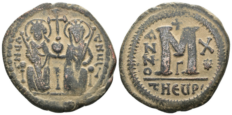 Justin II. and Sophia. (565-578 AD). Follis. Theoupolis. Obv: Justin II. and Sop...