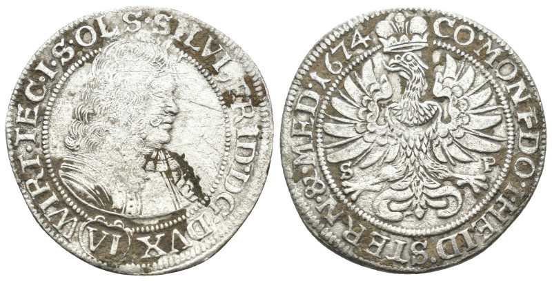 Wurttemberg. Friedrich. (1674 AD) AR 6 Kreuzer. Obv: bust of Friedrich right. Re...