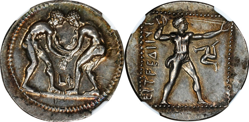 PAMPHYLIA. Aspendos. AR Stater (10.98 gms), ca. 380/75-330/25 B.C. NGC AU★, Stri...