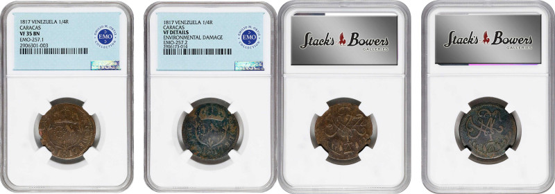 VENEZUELA. Caracas. Duo of 1/4 Reales (2 Pieces), 1817. Ferdinand VII. All NGC C...