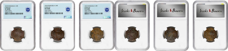 VENEZUELA. Caracas. Trio of 1/4 Reales (3 Pieces), 1818. Ferdinand VII. All NGC ...