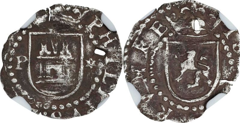 PERU. Cob 1/4 Real, ND (ca. 1577-88)-P ★. Lima Mint. Philip II. NGC EF Details--...