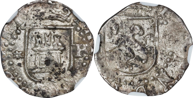 PERU. Cob 1/4 Real, ND (ca. 1577-88)-★ P. Lima Mint. Philip II. NGC MS-62.
EMO-...