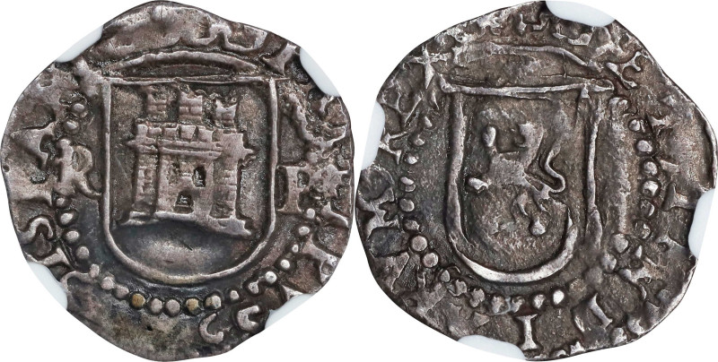 PERU. Cob 1/4 Real, ND (ca. 1568-70)-R P. Lima Mint. Philip II. NGC EF Details--...