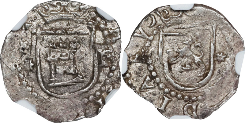 PERU. Cob 1/4 Real, ND (ca. 1577-88)-★ P. Lima Mint. Philip II. NGC MS-61.
EMO-...