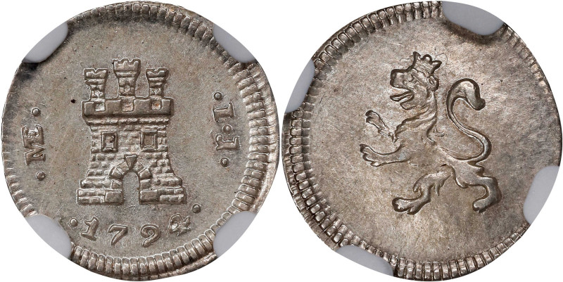 PERU. 1/4 Real, 1794-LIMAE IJ. Lima Mint. Charles IV. NGC MS-62.
EMO-479 (Plate...