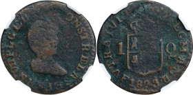 PHILIPPINES. Quarto, 1823-F R. Manila Mint. Ferdinand VII. NGC Fine Details--Environmental Damage.
EMO-570.3 (Plate coin); KM-9; Cal-97. Circulated a...