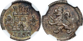 MEXICO. 1/4 Real, 1800-Mo. Mexico City Mint. Charles IV. NGC MS-63.
EMO-618.1 (Plate coin); KM-62; Cal-128. This Choice silver fraction presents all ...