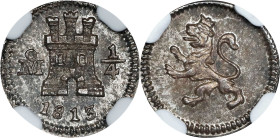 MEXICO. 1/4 Real, 1813-Mo. Mexico City Mint. Ferdinand VII. NGC MS-64.
EMO-631.1 (Plate coin); KM-62; Cal-279. A striking near-Gem with stark flashy ...