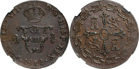 MEXICO. 2/4 Tlaco (1/4 Real), 1814-Mo. Mexico City Mint. Ferdinand VII. NGC AU-55.
EMO-639 (Plate coin); KM-64; Cal-109. From a rather SCARCE issue, ...