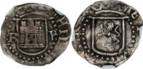 BOLIVIA. Cob 1/4 Real, ND (ca. 1578-82)-B P. Potosi Mint. Philip II. NGC VF-35.
EMO-711 (Plate coin); KM-A1; Cal-108. Weight: 0.77 gms. A particularl...