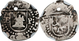 BOLIVIA. Cob 1/4 Real, ND (ca. 1578-82)-B P. Potosi Mint. Philip II. NGC Fine Details--Holed.
EMO-712 (Plate coin); KM-A1; Cal-108. Weight: 0.67 gms....