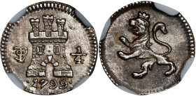 BOLIVIA. 1/4 Real, 1799-PTS. Potosi Mint. Charles IV. NGC MS-64.
EMO-739.4 (Plate coin); KM-82; Cal-147. This near-Gem offers stunning clarity of det...