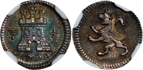 BOLIVIA. 1/4 Real, 1799-PTS. Potosi Mint. Charles IV. NGC MS-63.
EMO-739.8; KM-82; Cal-147. A stately exemplar in Choice grade. Dark metallic tone ab...