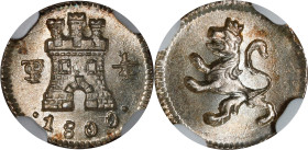 BOLIVIA. 1/4 Real, 1800-PTS. Potosi Mint. Charles IV. NGC MS-67.
EMO-740.1 (Plate coin); KM-82; Cal-149. Regular date variety. This fabulous example ...