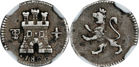 BOLIVIA. 1/4 Real, 1806-PTS. Potosi Mint. Charles IV. NGC EF-45.
EMO-746.2; KM-82; Cal-156. A pleasingly rustic exemplar with nice cabinet toning and...