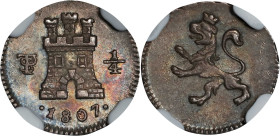 BOLIVIA. 1/4 Real, 1807-PTS. Potosi Mint. Charles IV. NGC MS-64.
EMO-747 (Plate coin); KM-82; Cal-157. A stunning near-Gem with much mint frost and h...