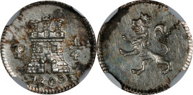 BOLIVIA. 1/4 Real, 1809-PTS. Potosi Mint. Ferdinand VII. NGC MS-61.
EMO-749.3 (Plate coin); KM-82; Cal-284. Variety with short and wide gate on castl...