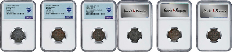 COLOMBIA. Santa Marta. Trio of Copper 1/4 Reales (3 Pieces), 1820. Santa Marta M...