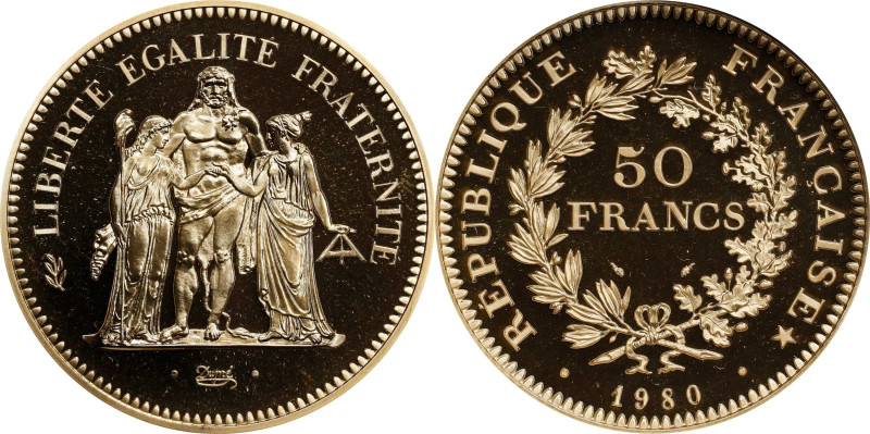 FRANCE. Gold 50 Francs Piefort, 1980. Paris Mint. NGC PROOF-69 Ultra Cameo.
KM-...