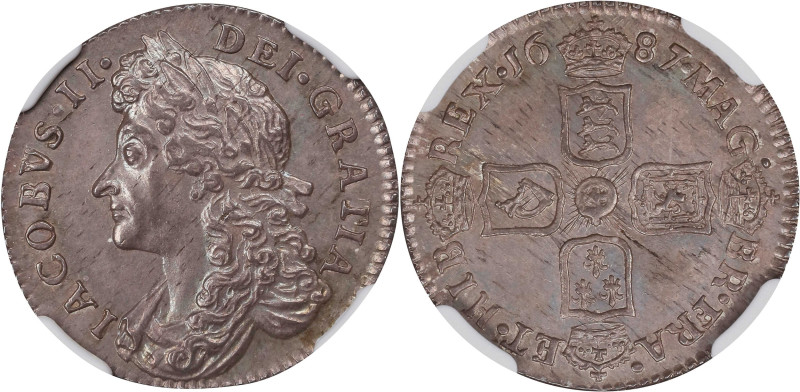 GREAT BRITAIN. 6 Pence, 1687. London Mint. James II. NGC MS-63.
S-3413; KM-456....