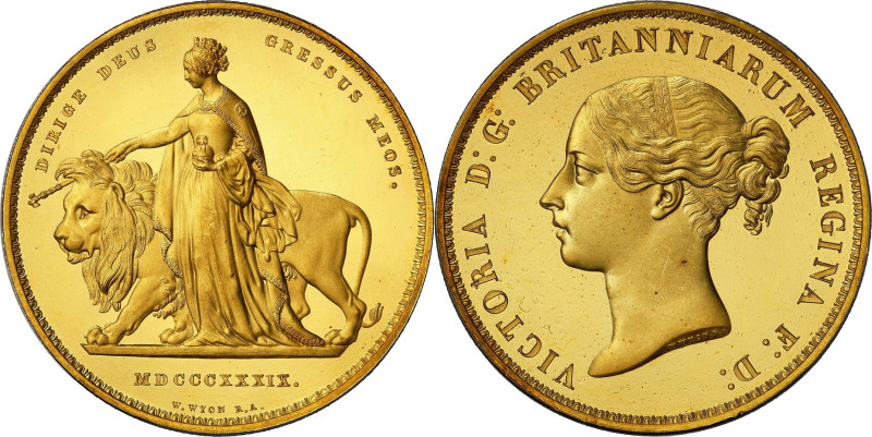 GREAT BRITAIN. Gold "Una and the Lion" 5 Pounds Pattern, 1839. London Mint. Vict...