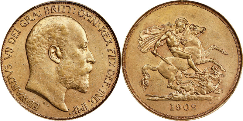 GREAT BRITAIN. 5 Pounds, 1902. London Mint. Edward VII. PCGS AU-55.
S-3965; Fr-...