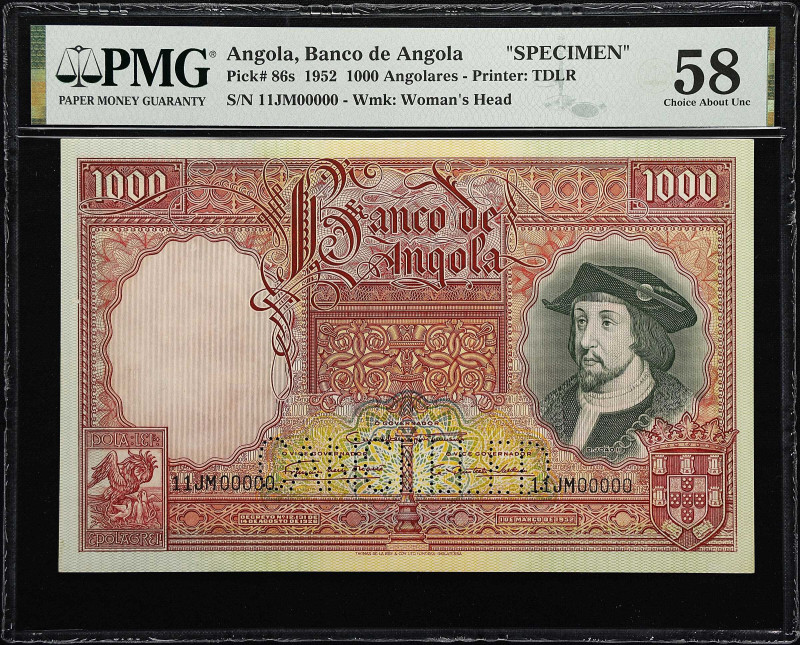 ANGOLA. Banco de Angola. 1000 Angolares, 1952. P-86s. Specimen. PMG Choice About...