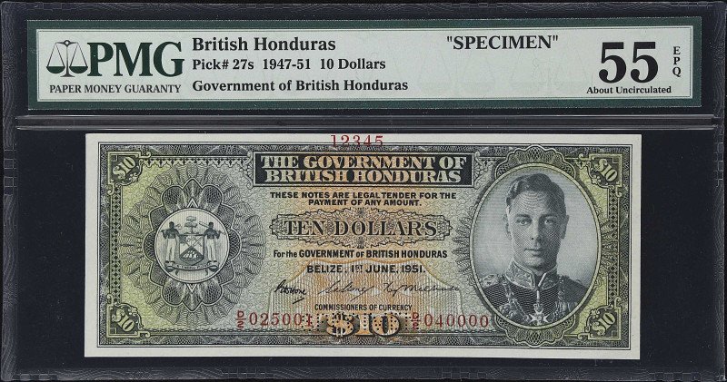 BRITISH HONDURAS. Government of British Honduras. 10 Dollars, 1951. P-27s. Speci...