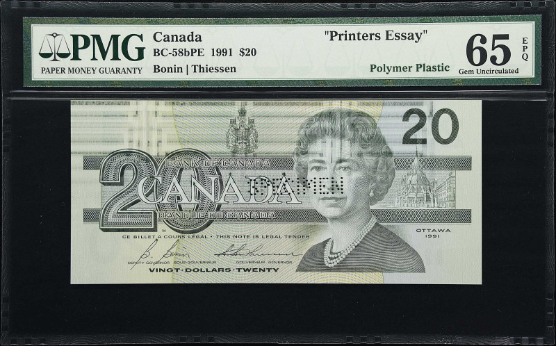 CANADA. Bank of Canada. 20 Dollars, 1991. BC-58bPE. Printers Essay. PMG Gem Unci...