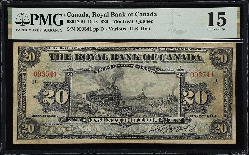 CANADA. Royal Bank of Canada. 20 Dollars, 1913. CH# 630-12-10. PMG Choice Fine 1...