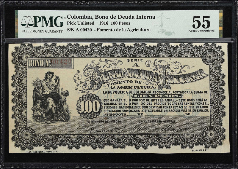 COLOMBIA. Bono de Deuda Interna. 100 Pesos, 1916. P-Unlisted. PMG About Uncircul...