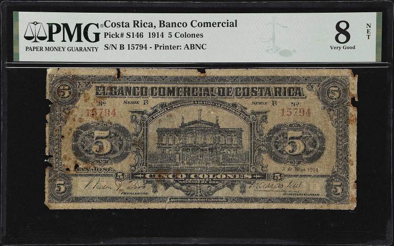 COSTA RICA. Banco Comercial de Costa Rica. 5 Colones, 1914. P-S146. PMG Very Goo...