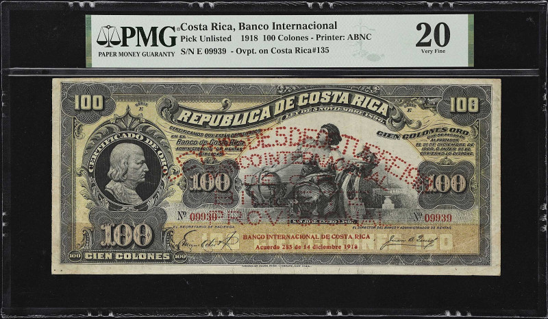 COSTA RICA. Banco Internacional de Costa Rica. 100 Colones, 1918. P-Unlisted. PM...