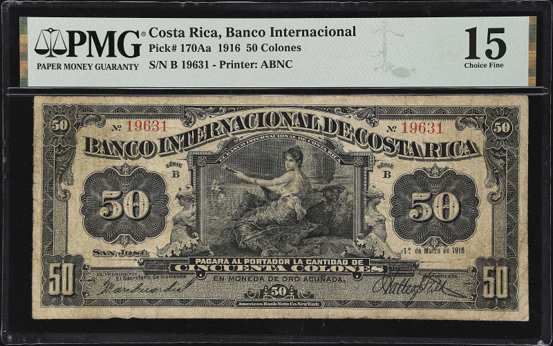 COSTA RICA. Banco Internacional de Costa Rica. 50 Colones, 1916. P-170Aa. PMG Ch...