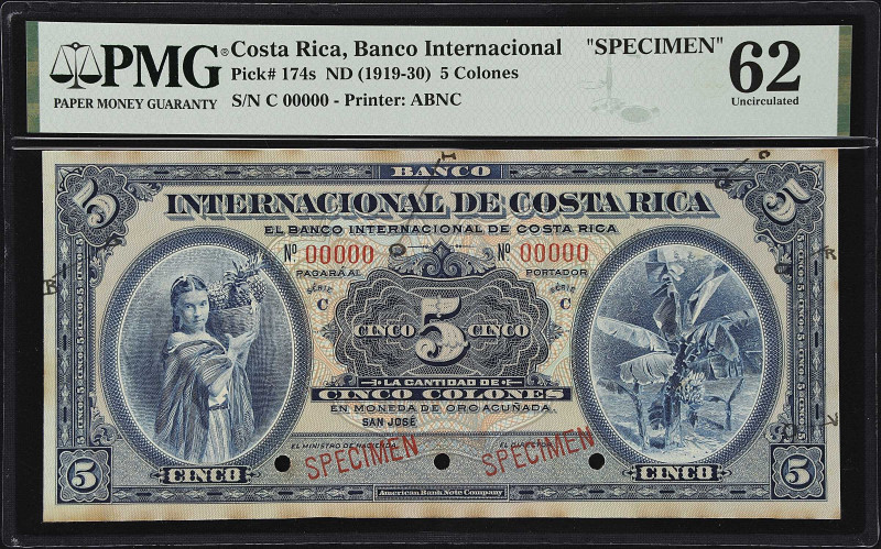 COSTA RICA. Banco Internacional de Costa Rica. 5 Colones, ND (1919-30). P-174s. ...