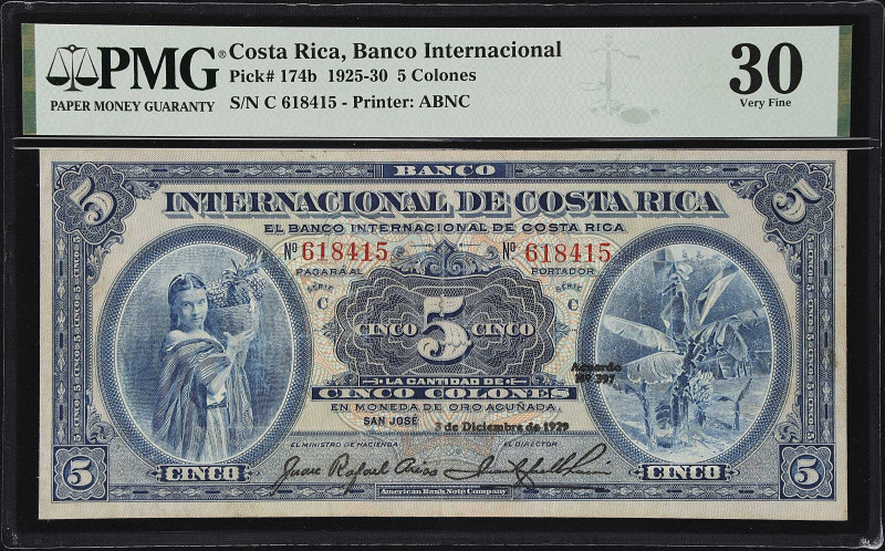 COSTA RICA. Banco Internacional de Costa Rica. 5 Colones, 1929. P-174b. PMG Very...