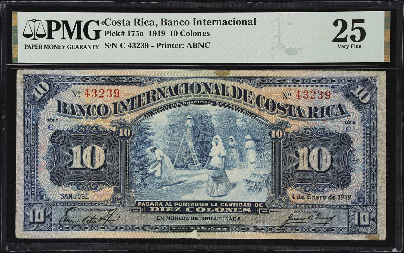 COSTA RICA. Banco Internacional de Costa Rica. 10 Colones, 1919. P-175a. PMG Ver...