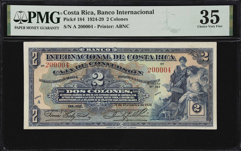 COSTA RICA. Banco Internacional de Costa Rica. 2 Colones, 1925. P-184. PMG Choic...