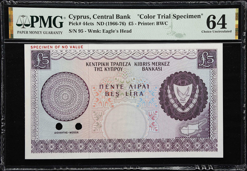 CYPRUS. Central Bank of Cyprus. 5 Pounds, ND (1966-76). P-44cts. Color Trial Spe...