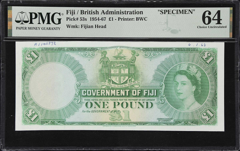 FIJI. Government of Fiji. 1 Pound, ND (1954-67). P-53s. Specimen. PMG Choice Unc...