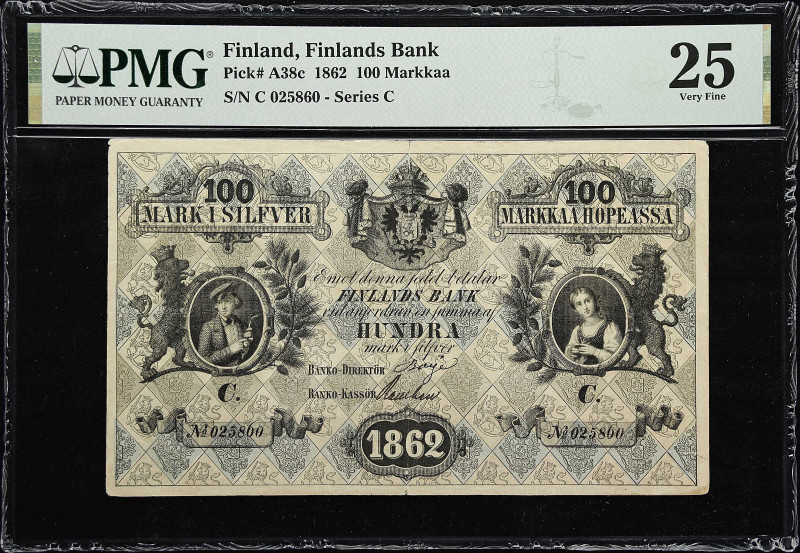 FINLAND. Suomen Pankki. 100 Markkaa, 1862. P-A38c. PMG Very Fine 25.
Finlands B...