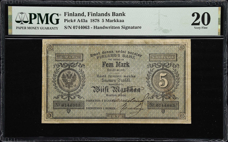 FINLAND. Suomen Pankki. 5 Markkaa, 1878. P-A43a. PMG Very Fine 20.
Handwritten ...