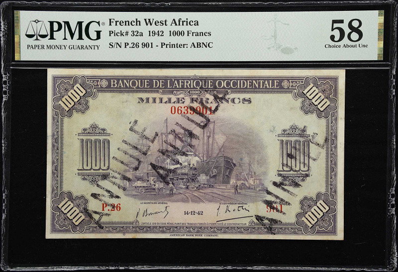 FRENCH WEST AFRICA. Banque de l'Afrique Occidentale. 1000 Francs, 1942. P-32a. P...