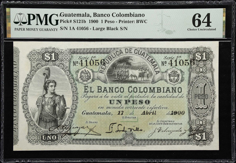 GUATEMALA. El Banco Colombiano. 1 Peso, 1900. P-S121b. PMG Choice Uncirculated 6...