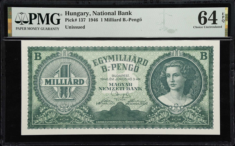 HUNGARY. Magyar Nemzeti Bank. 1 Milliard B.-Pengo, 1946. P-137. PMG Choice Uncir...