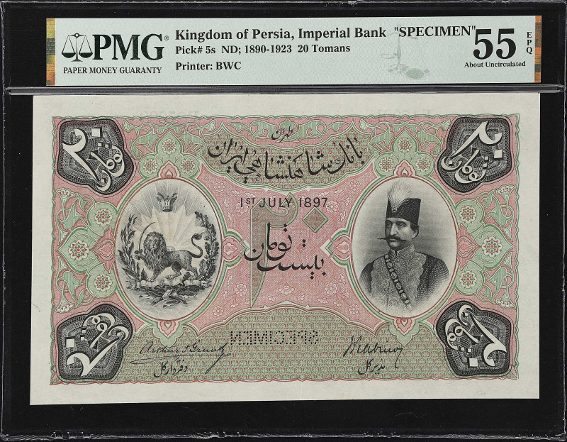 IRAN. Imperial Bank of Persia. 20 Tomans, 1897. P-5s. Specimen. PMG About Uncirc...