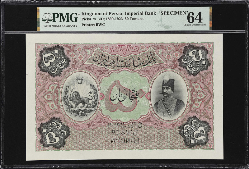 IRAN. Imperial Bank of Persia. 50 Tomans, ND (1890-1923). P-7s. Specimen. PMG Ch...